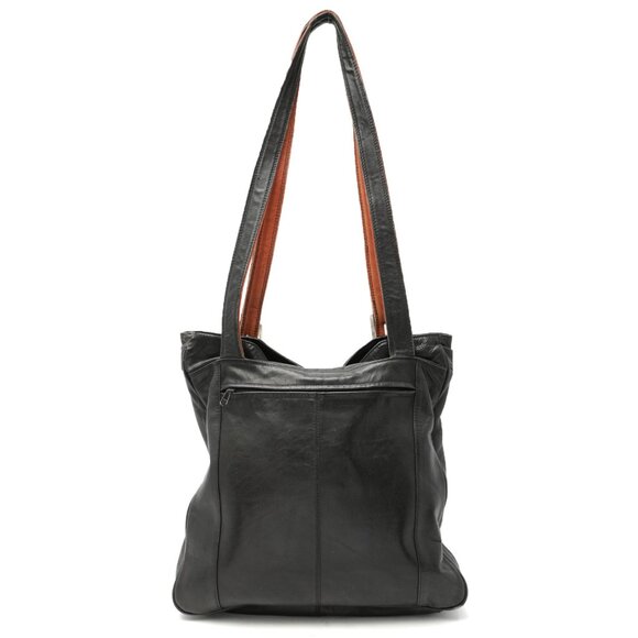 Derek Alexander Leather Shoulder Bag Black Brown Tote Purse Plaid Lining Classic - Picture 4 of 14